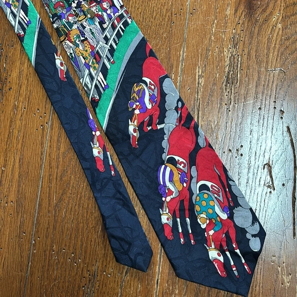 Balmain Pierre Balmain 100% Silk Tie Extra Long Racetrack Horse Racing Vintage
